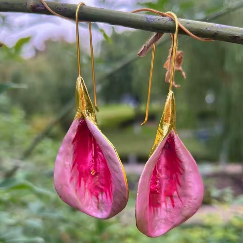 Anthropologie Fuchsia And Gold Teardrop Earrings